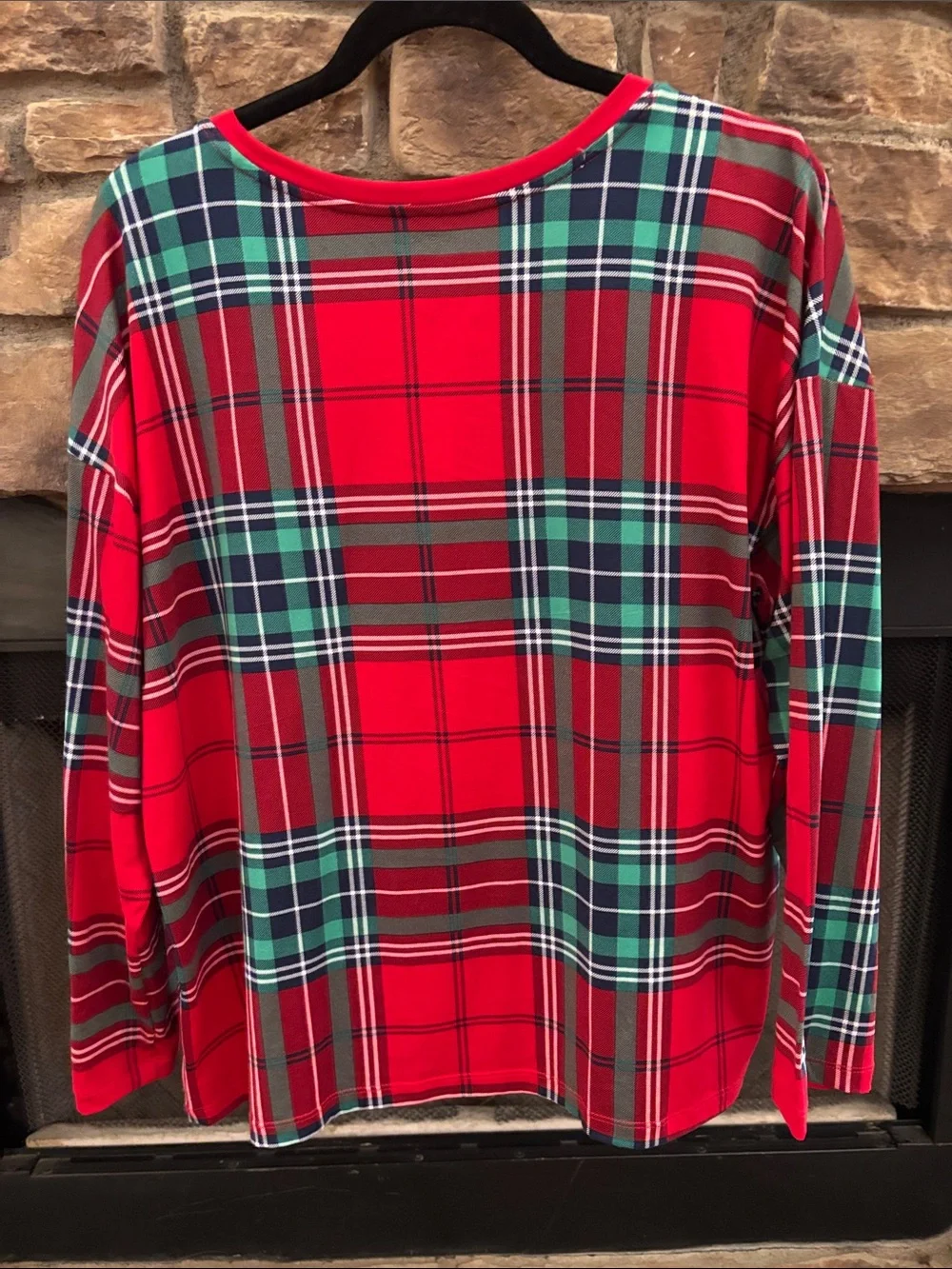 “Merry” Red, green and white Plaid Holiday Top. Large